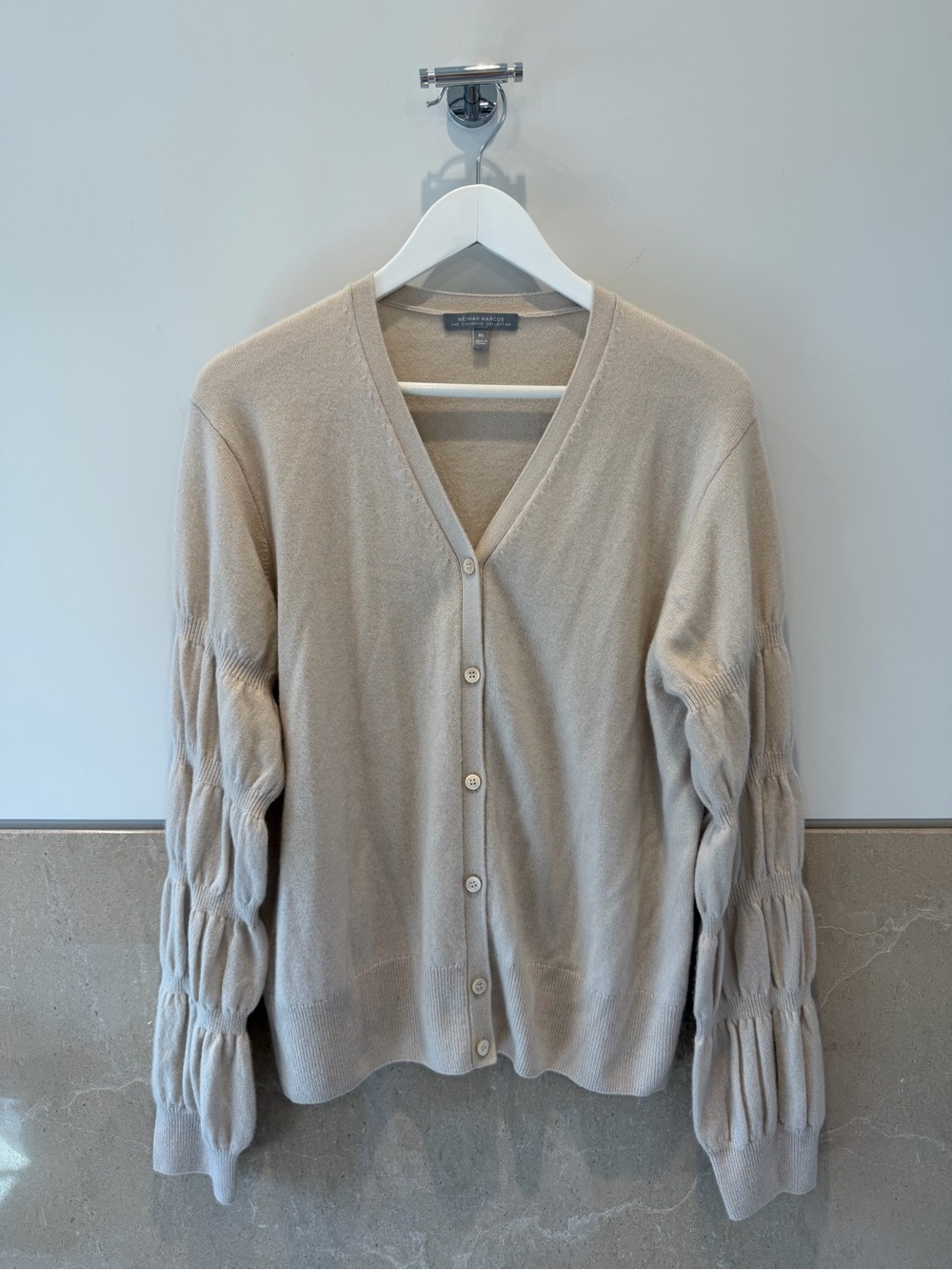 Like New - Neiman Marcus Cashmere Cardigan with Puff Sleeves (XL)
